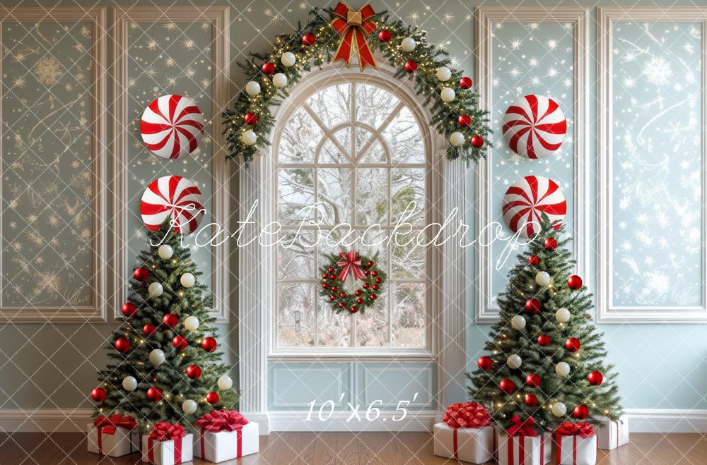 Kate Sapins de Noël Fenêtre Bonbons Cadeaux Toile de fond conçue par Mini MakeBelieve - Kate Backdrop FR