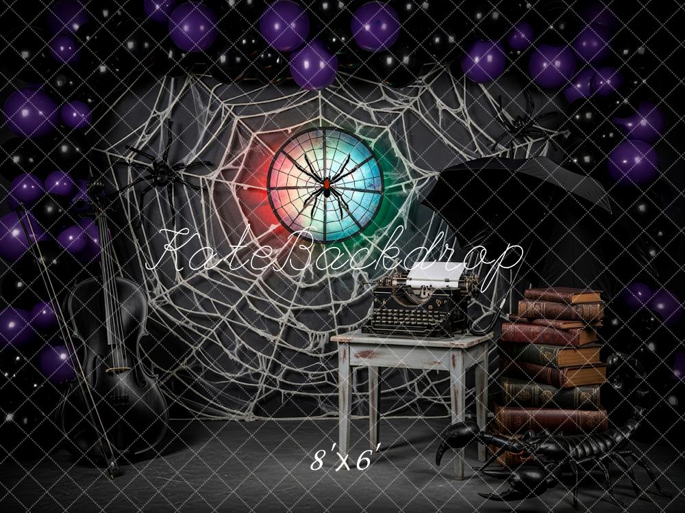 Kate Halloween Toile Araignée Violon Livres Toile de fond conçue par Patty Roberts