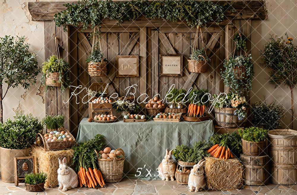 Kate Pâques Lapins Carottes Œufs Rustique Toile de fond conçue par Emetselch - Kate Backdrop FR