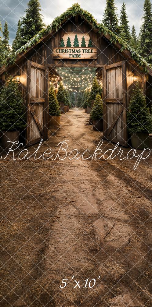 Kate Noël Ferme Sapins Porte Bois Toile de fond conçue par Emetselch - Kate Backdrop FR