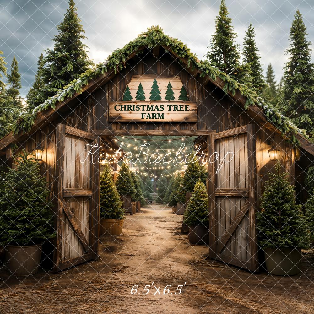 Kate Noël Ferme Sapins Porte Bois Toile de fond conçue par Emetselch - Kate Backdrop FR