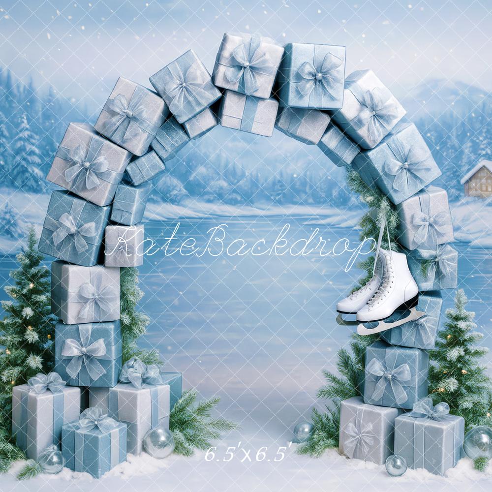 Kate Hiver Arc Cadeaux Neige Forêt Toile de fond conçue par Patty Roberts - Kate Backdrop FR