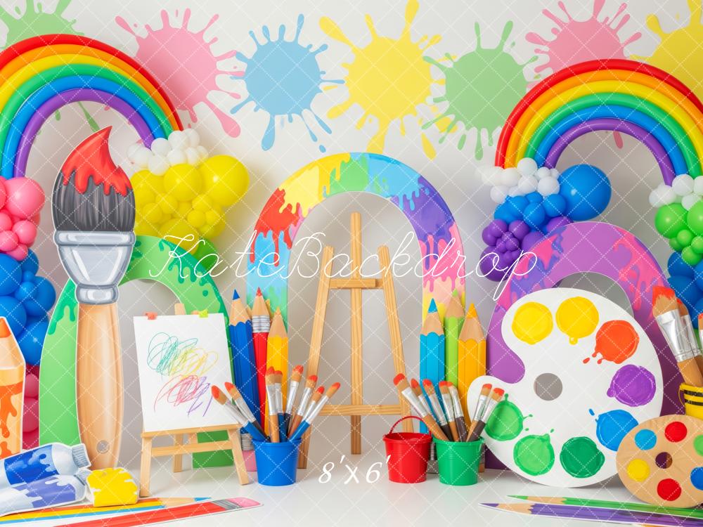 Kate Arc-en-ciel Peinture Pinceaux Chevalet Toile de fond conçue par Patty Roberts - Kate Backdrop FR