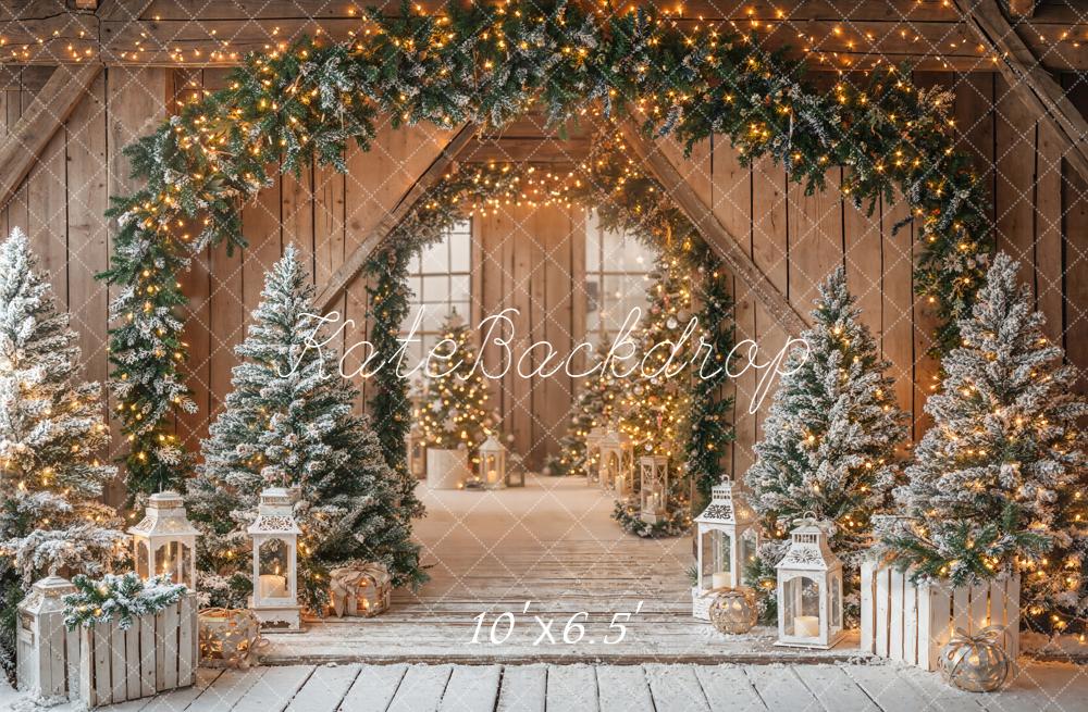 Kate Noël Arche Sapins Lanternes Bois Toile de fond conçue par Emetselch - Kate Backdrop FR