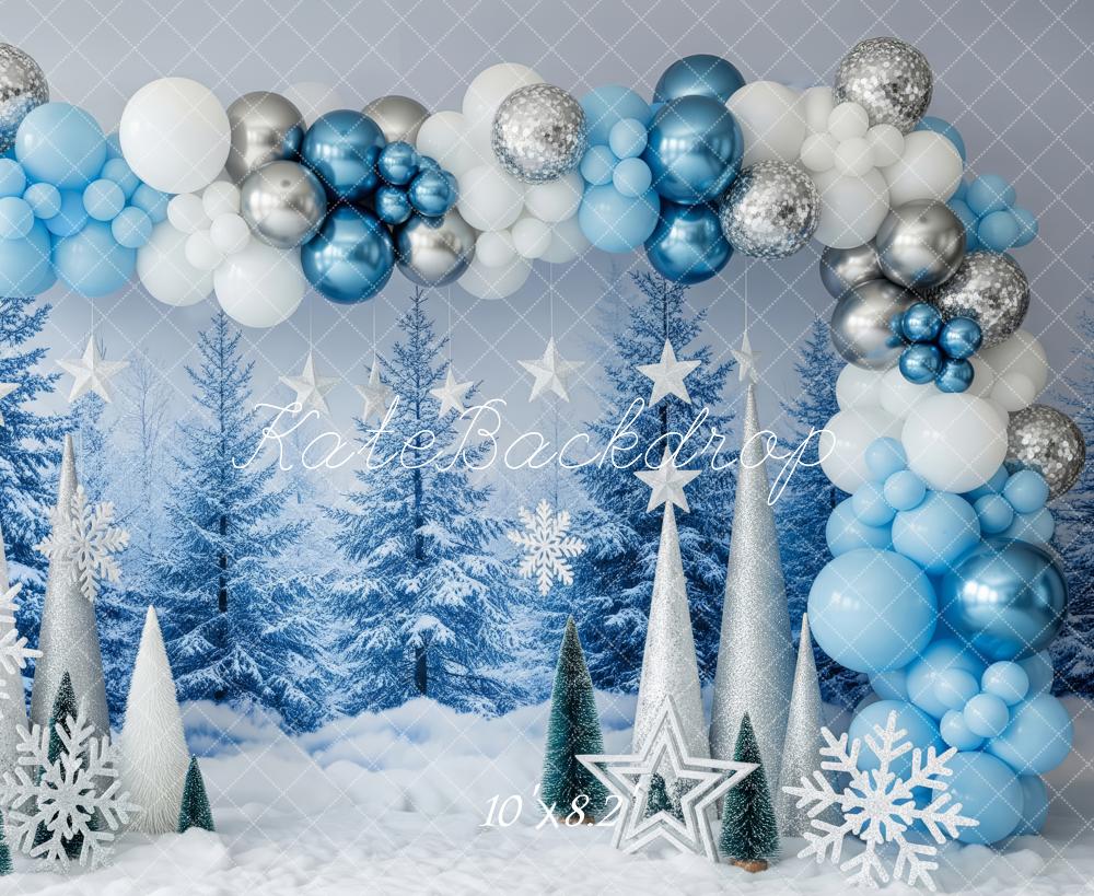 Kate Hiver Arbres Ballons Étoiles Neige Toile de fond conçue par Patty Roberts