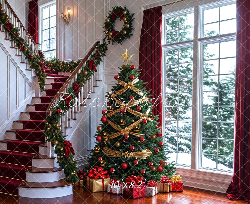 Kate Noël Sapin Escalier Fenêtre Toile de fond conçue par Mini MakeBelieve - Kate Backdrop FR