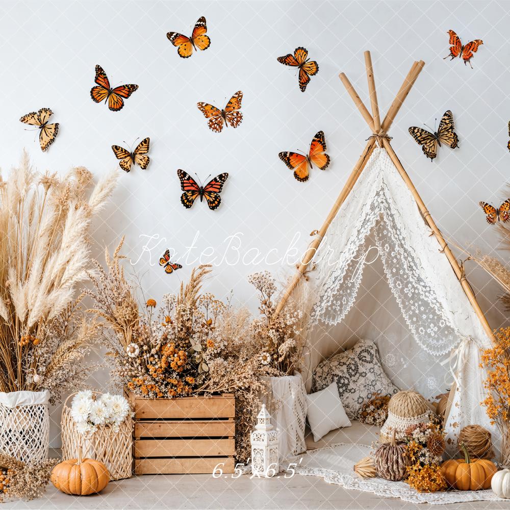 Kate Automne Papillons Tipi Citrouilles Toile de fond conçue par Emetselch - Kate Backdrop FR