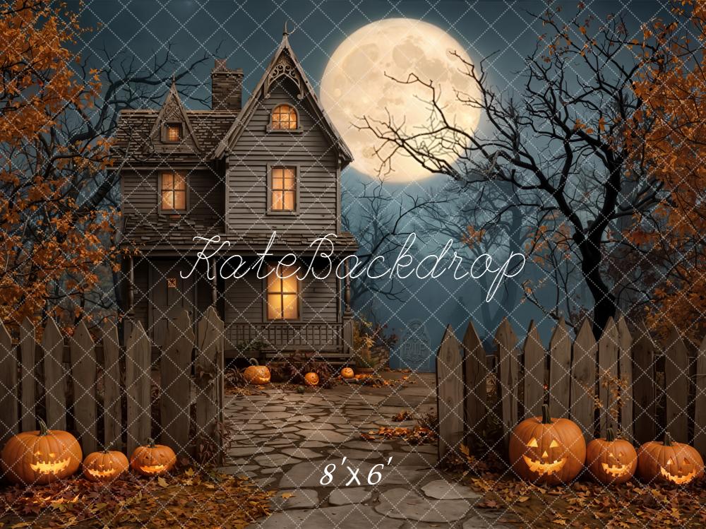 Kate Halloween Maison Citrouilles Pleine Lune Toile de fond conçue par Emetselch - Kate Backdrop FR