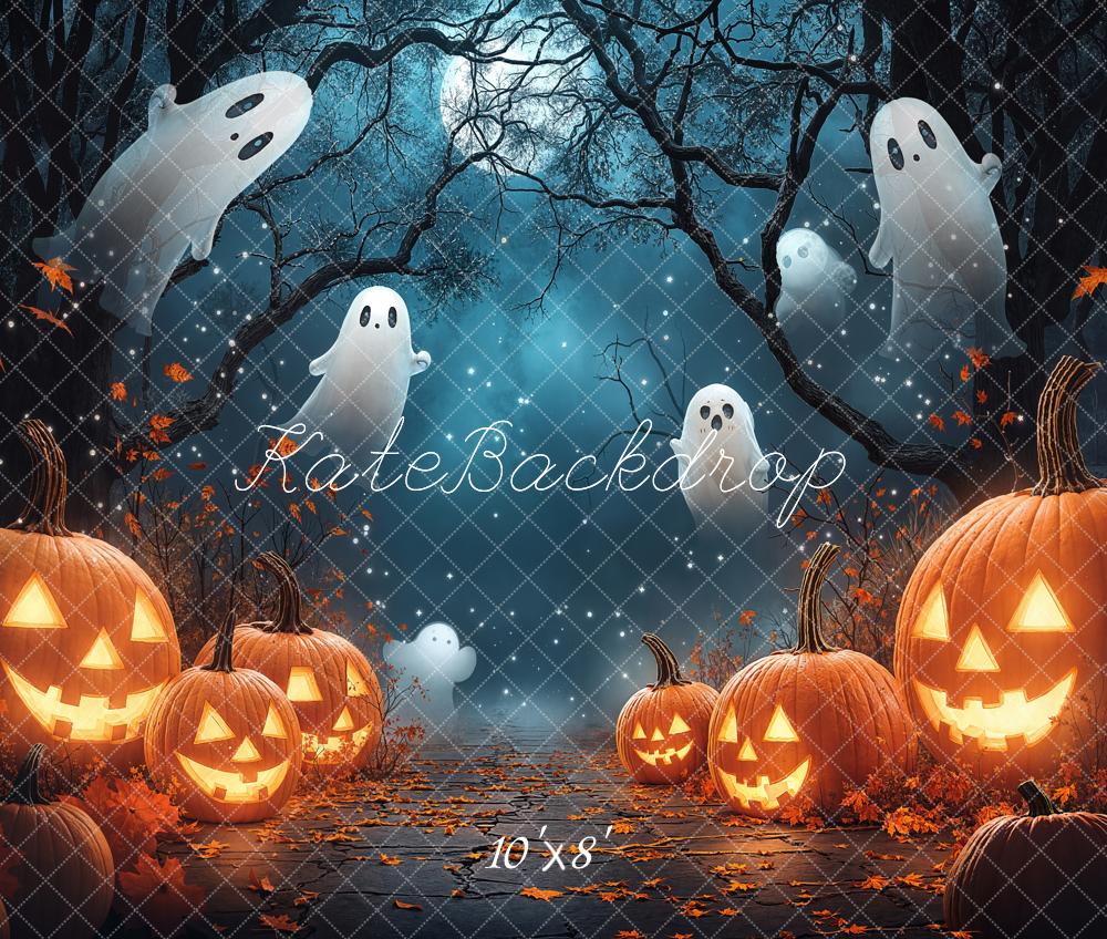 Kate Halloween Citrouilles Fantômes Nuit Toile de fond en Laine conçue par Emetselch - Kate Backdrop FR