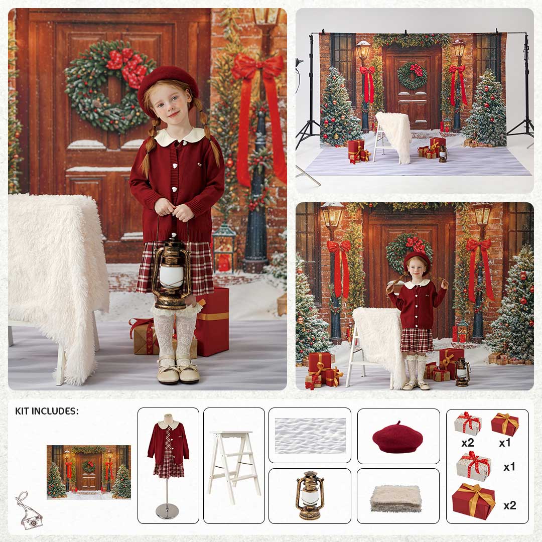 Kate Hiver Noël Lumière Rouge Porte en Bois Kit Photo