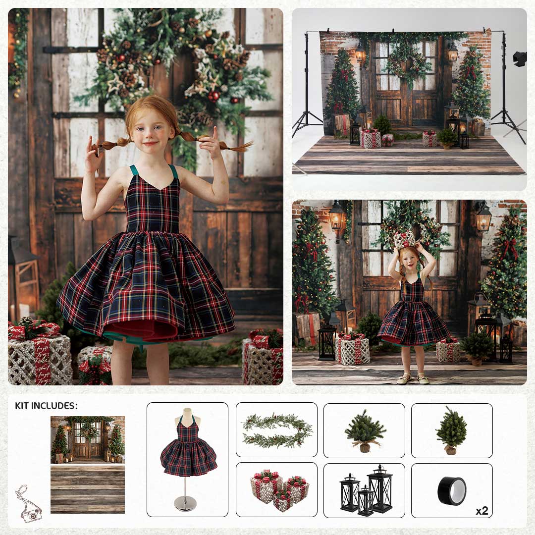 Kate Sapin de Noël Lanterne Porte en Bois Kit Photo - Kate Backdrop FR