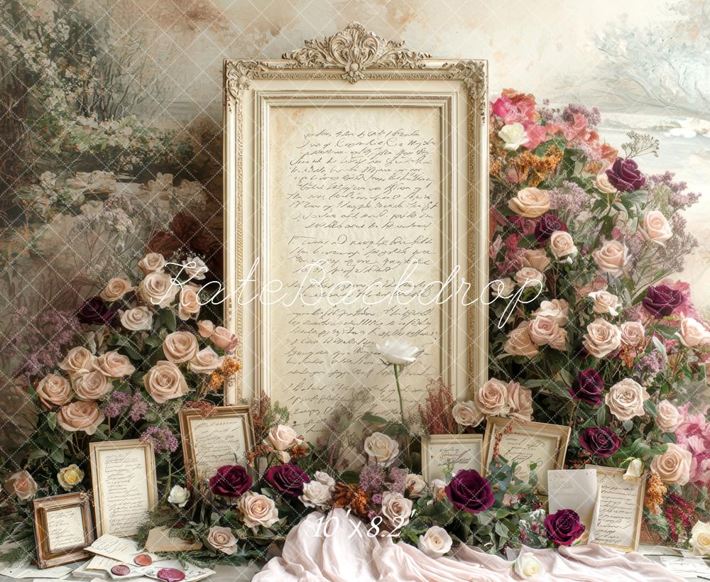 Kate Vintage Cadre Roses Lettres Toile de fond conçue par Mini MakeBelieve