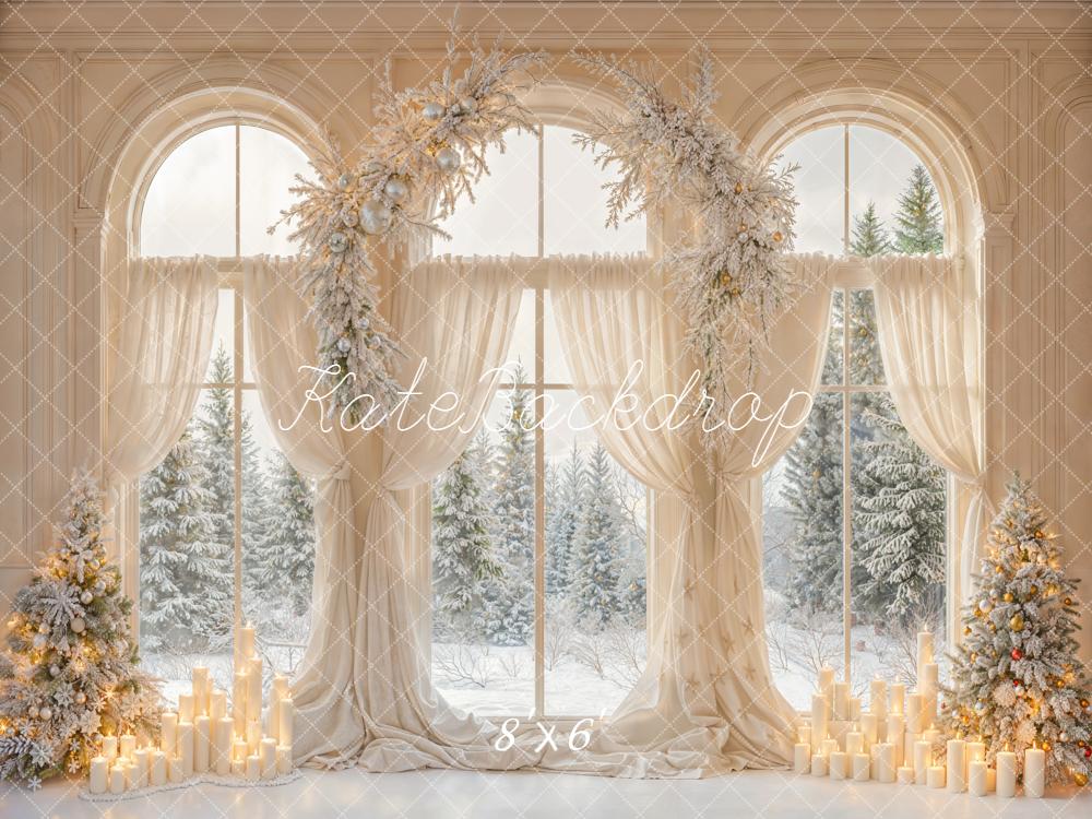 Kate Hiver Fenêtre Sapins Bougies Toile de fond conçue par Emetselch - Kate Backdrop FR
