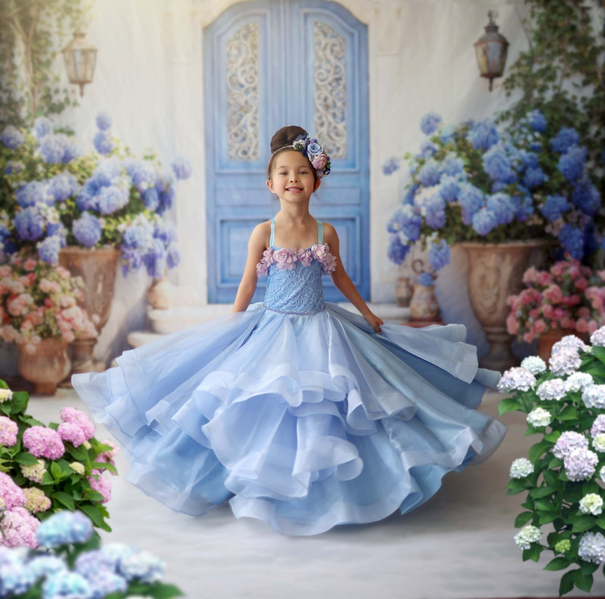 Kate Printemps Fleurs Plantes vertes Porte Bleue Toile de fond conçue par Emetselch - Kate Backdrop FR