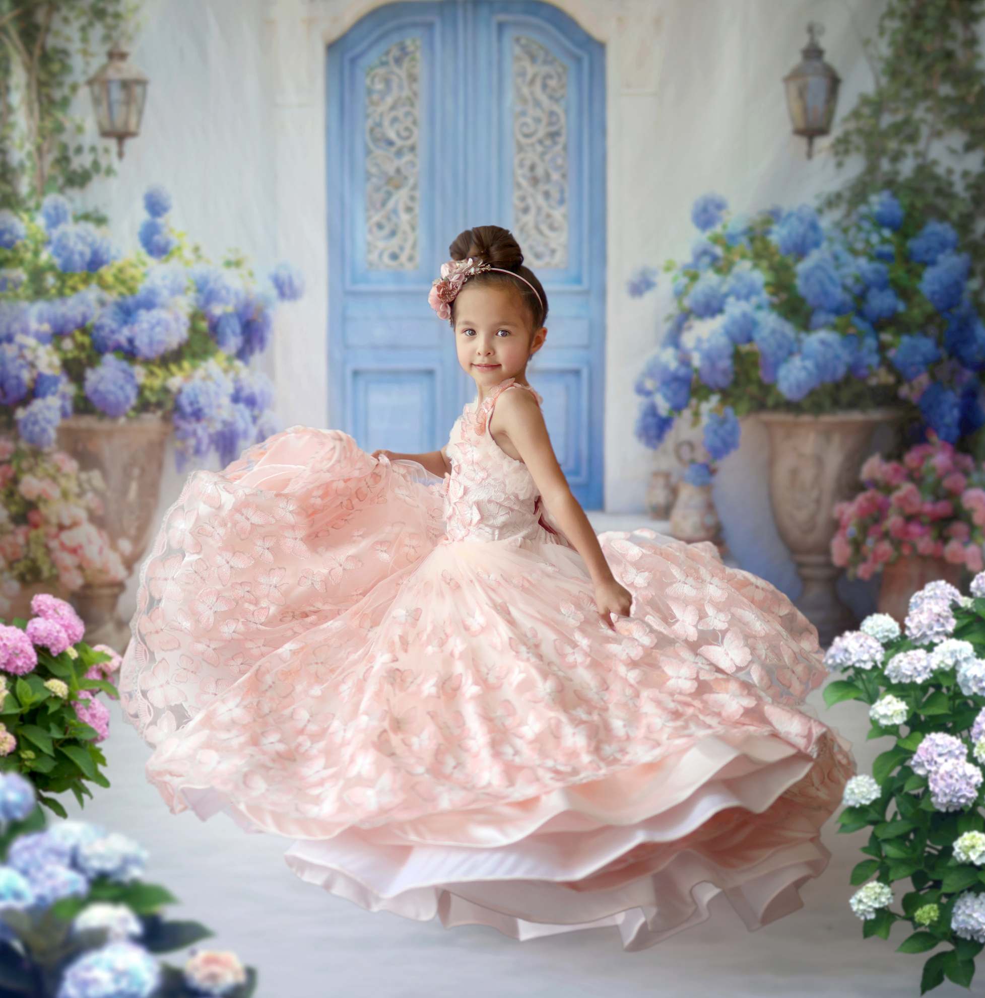 Kate Printemps Fleurs Plantes vertes Porte Bleue Toile de fond conçue par Emetselch - Kate Backdrop FR