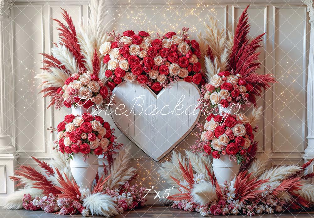 Kate Saint Valentin Mariage Fleurs Pampas Toile de fond conçue par Mini MakeBelieve