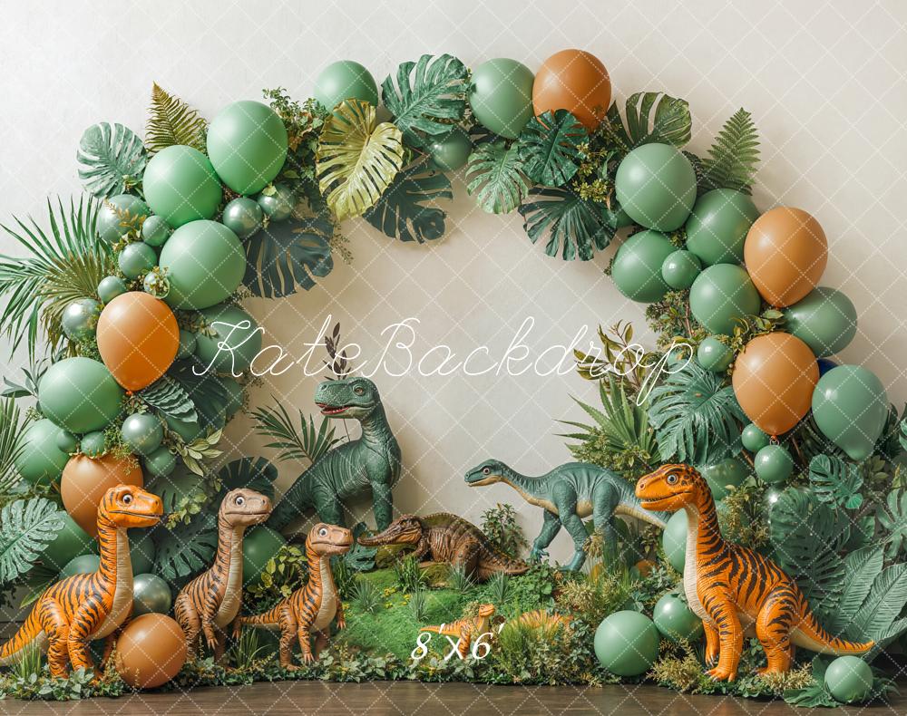 Kate Dinosaure Arche Ballons Vert Toile de fond en Laine conçue par Emetselch - Kate Backdrop FR