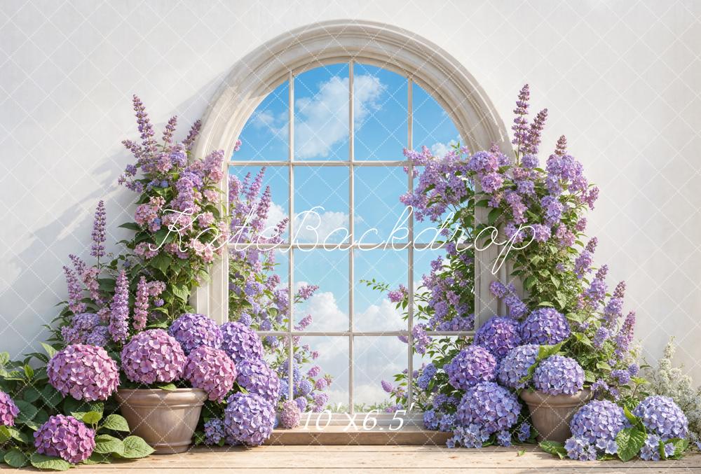 Kate Fenêtre Fleurs Violettes Arche Toile de fond en Laine conçue par Emetselch - Kate Backdrop FR