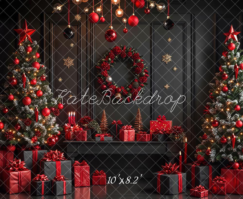 Kate Noël Sapins Boules Cadeaux Rétro Toile de fond conçue par Mini MakeBelieve
