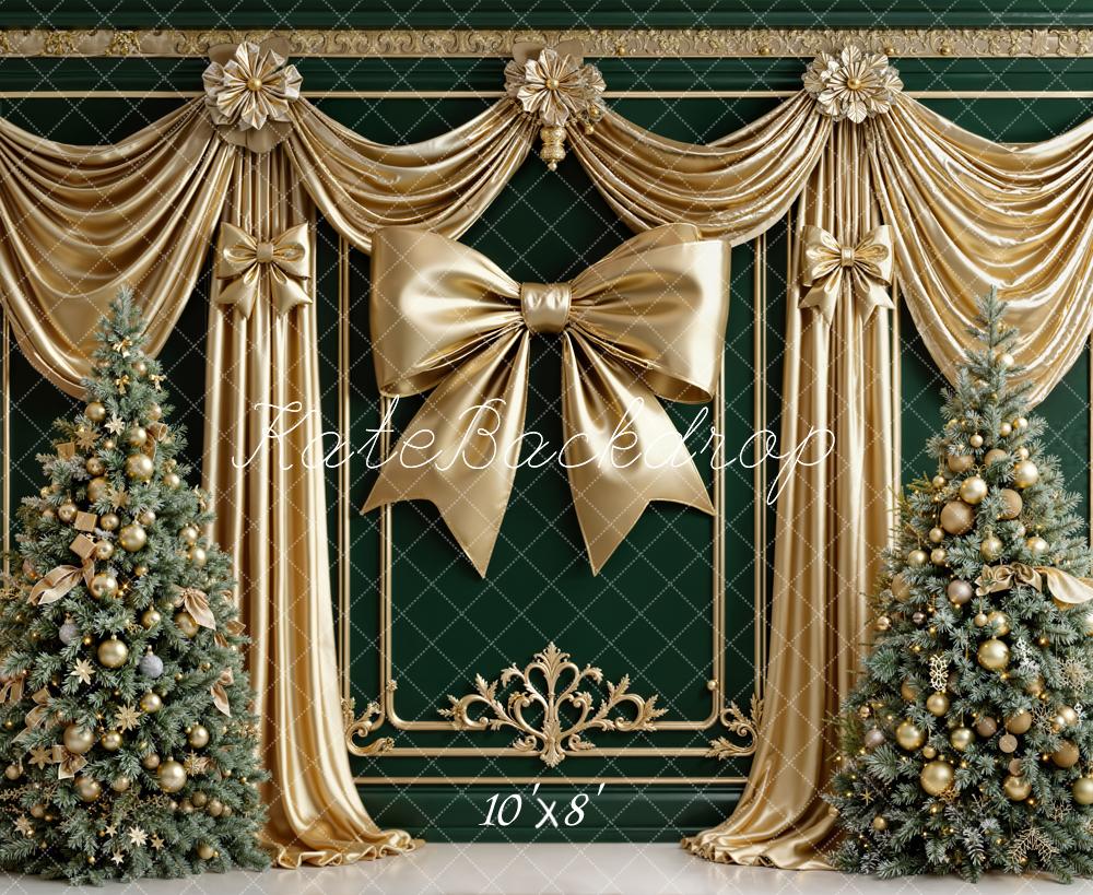 Kate Noël Sapin Rubans Doré Vintage Toile de fond en Laine conçue par Emetselch - Kate Backdrop FR