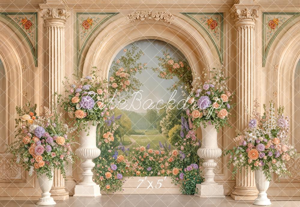 Kate Architecture Arches Fleurs Peinture Toile de fond conçue par Emetselch