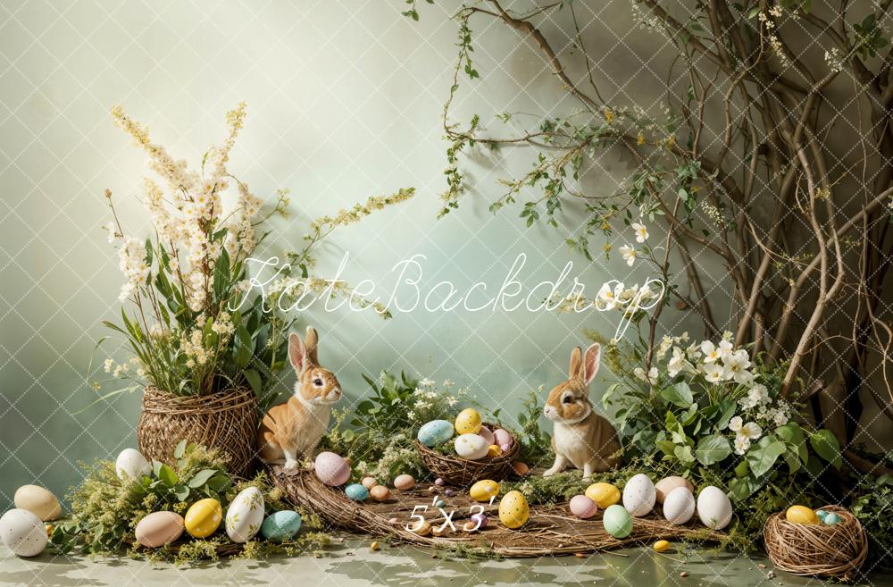 Kate Pâques Lapins Œufs Branches Fleurs Toile de fond conçue par Emetselch