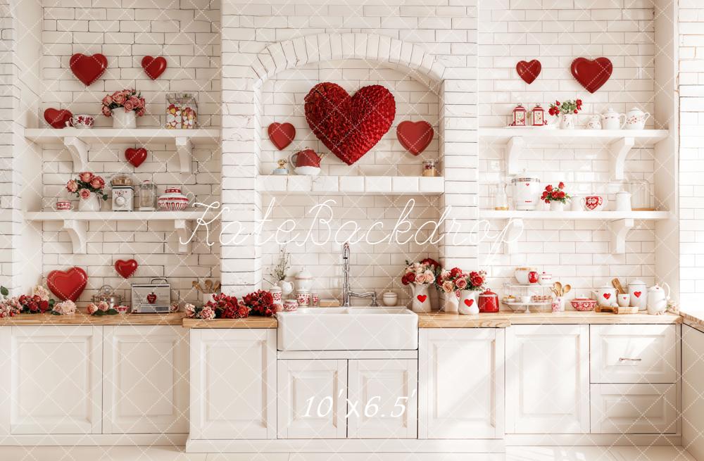 Kate Saint Valentin Cuisine Cœurs Fleurs Toile de fond en Laine conçue par Emetselch