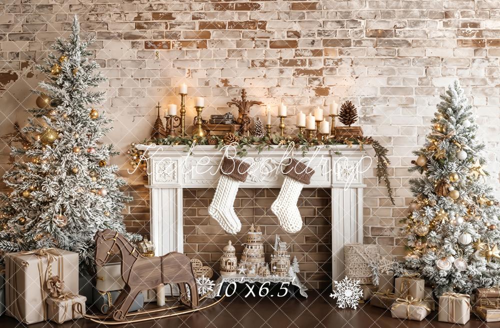 Kate Noël Cheminée Sapins Cadeaux Toile de fond en Laine conçue par Emetselch