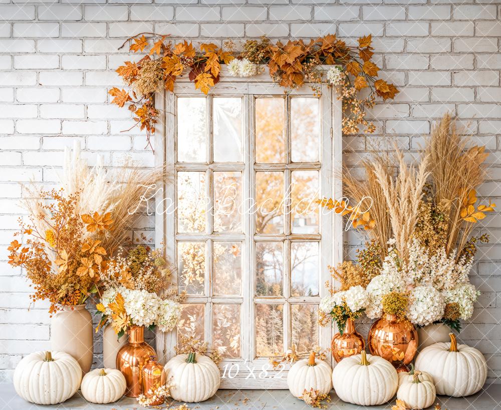 Kate Automne Citrouilles Fleurs Briques Toile de fond en Laine conçue par Emetselch