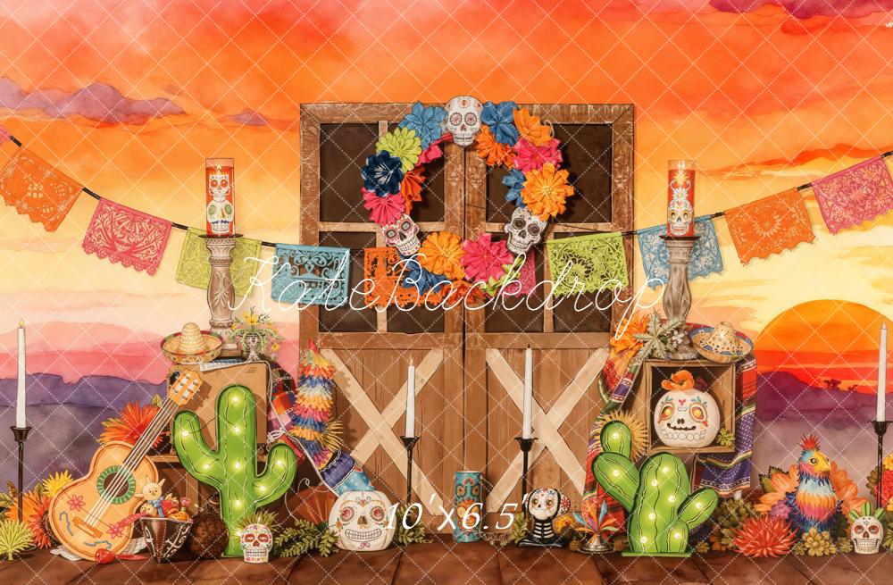 Kate Mexicain Halloween Porte Cactus Toile de fond en Laine conçue par Emetselch