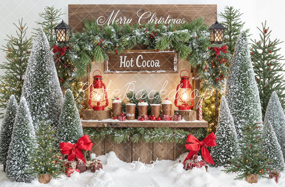 Kate Noël Chocolat Chaud Sapins Neige Toile de fond conçue par Emetselch - Kate Backdrop FR