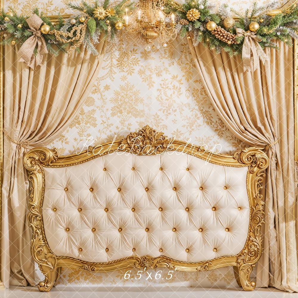 Kate Sapin de Noël Tête de lit Cadeaux Doré Toile de fond conçue par Emetselch - Kate Backdrop FR