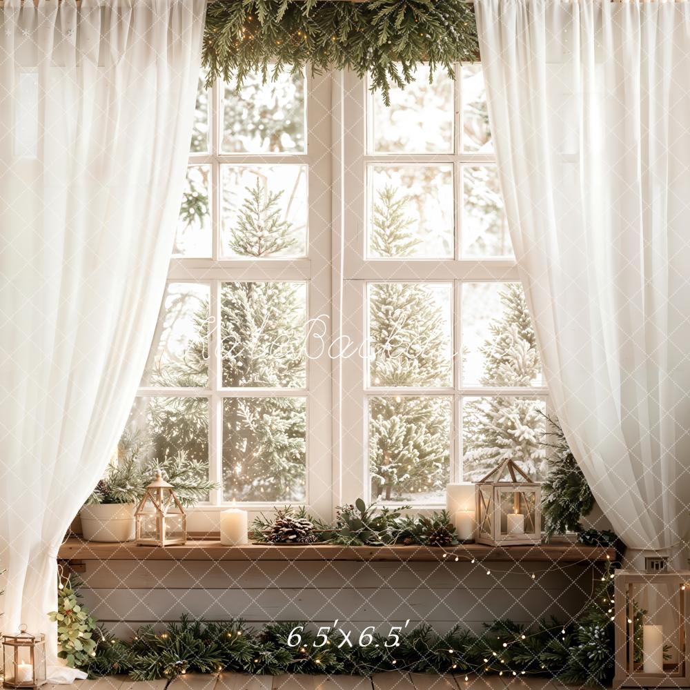 Kate Hiver Fenêtre Arbres Lanternes Toile de fond conçue par Emetselch