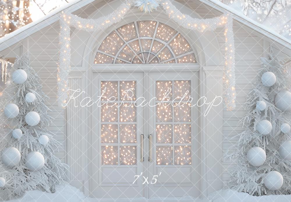 Kate Hiver Noël Sapins Neige Lumières Toile de fond conçue par Mini MakeBelieve