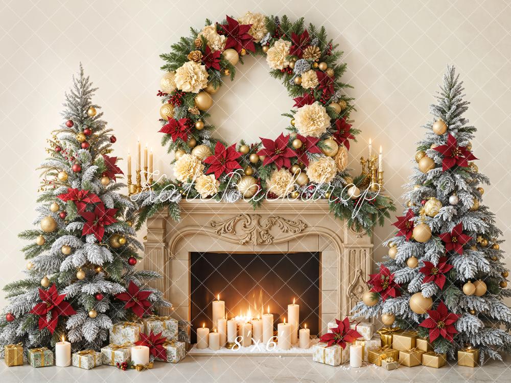 Kate Noël Sapins Bougies Cheminée Toile de fond conçue par Emetselch - Kate Backdrop FR