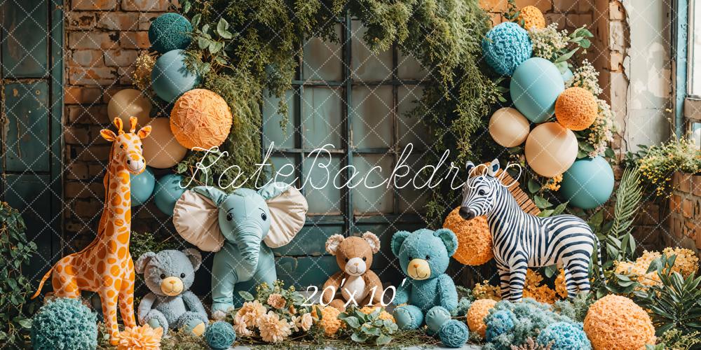 Kate Jungle Animaux Ballons Fleurs Toile de fond conçue par Emetselch - Kate Backdrop FR