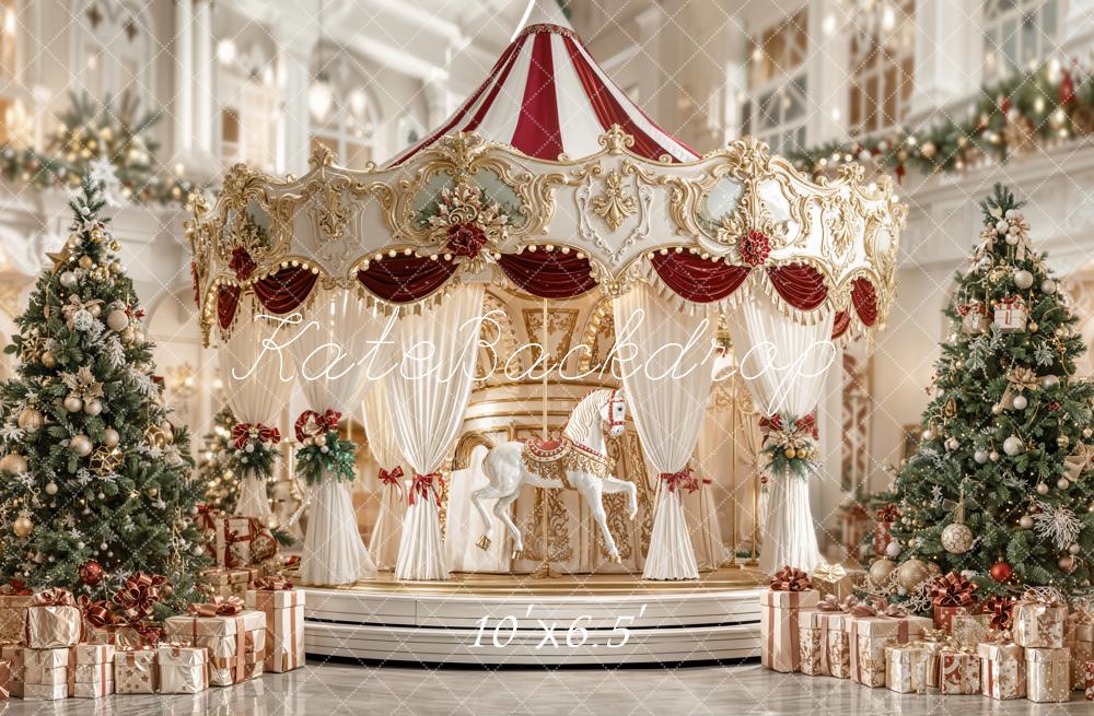 Kate Carrousel Sapin Cadeaux Noël Toile de fond en Laine conçue par Emetselch - Kate Backdrop FR