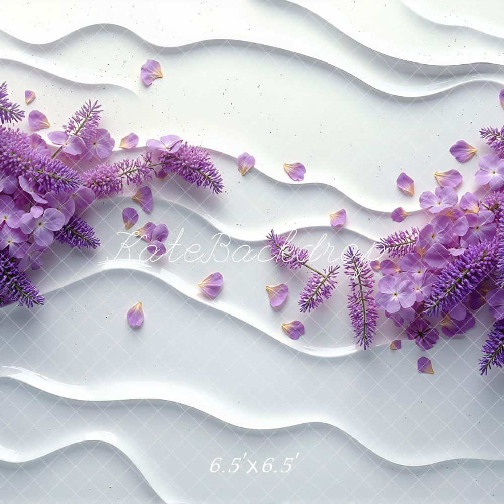 Kate Fleurs Violettes Ondes Blanches Toile de fond conçue par Mini MakeBelieve