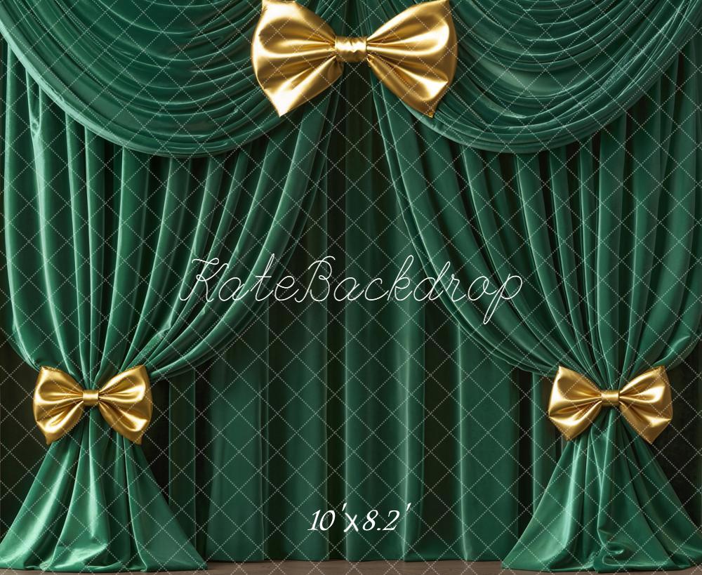 Kate Intérieur Rideaux Verts Nœuds Dorés Toile de fond conçue par Emetselch