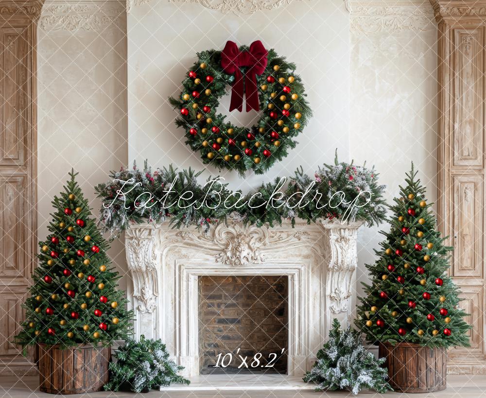 Kate Noël Cheminée Sapins Mur Rétro Toile de fond conçue par Mini MakeBelieve - Kate Backdrop FR