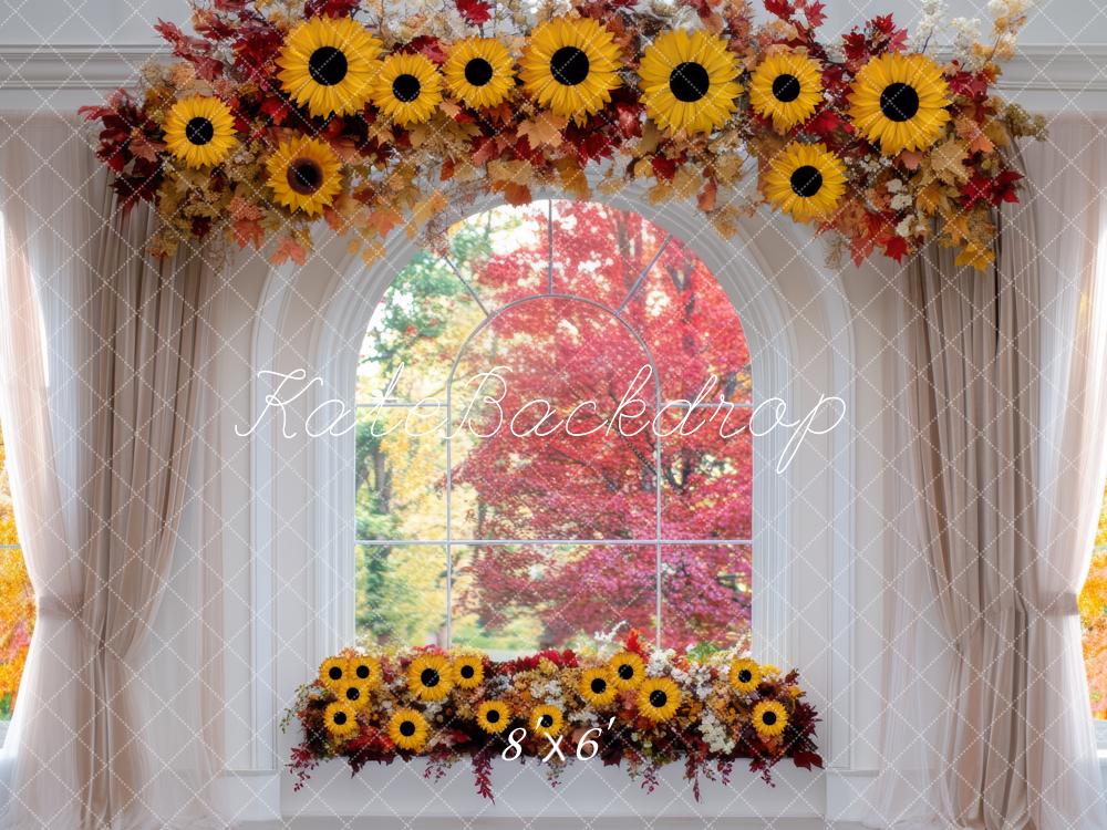 Kate Automne Arche Tournesols Fenêtre Toile de fond conçue par Mini MakeBelieve - Kate Backdrop FR