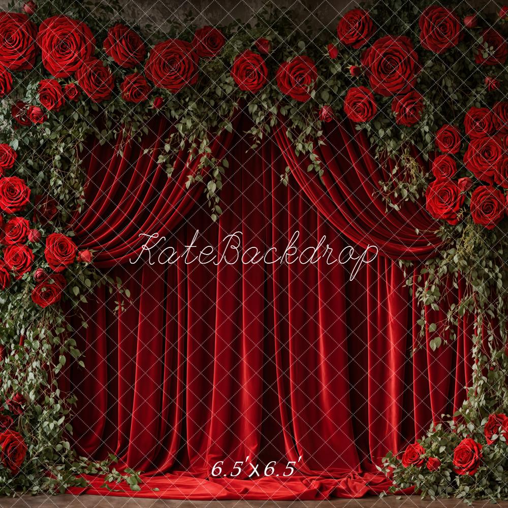 Kate Saint Valentin Rouge Rideau Roses Toile de fond conçue par Emetselch
