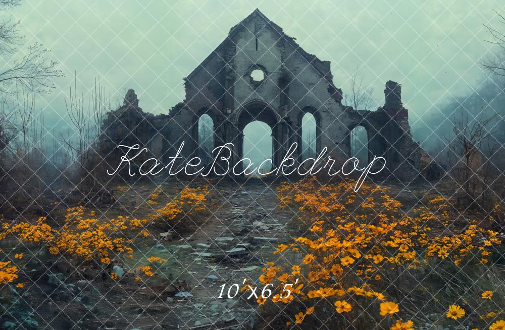Kate Ruines Fleur Sauvage Brume Toile de fond en Laine conçue par Emetselch - Kate Backdrop FR