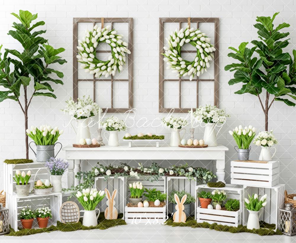 Kate Pâques Fleurs Œufs Fenêtre Plantes Toile de fond conçue par Patty Roberts