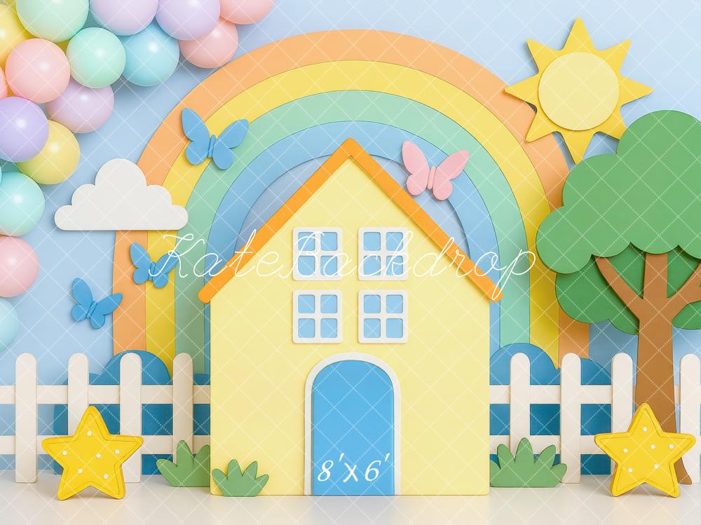 Kate Arc-en-Ciel Maison Ballons Toile de fond conçue par Mini MakeBelieve - Kate Backdrop FR