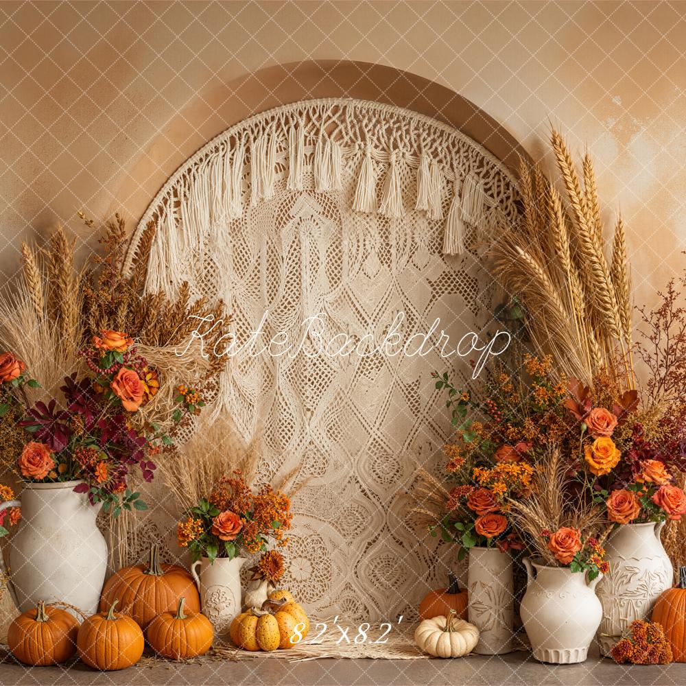 Kate Automne Boho Citrouilles Vases Fleurs Toile de fond conçue par Emetselch - Kate Backdrop FR