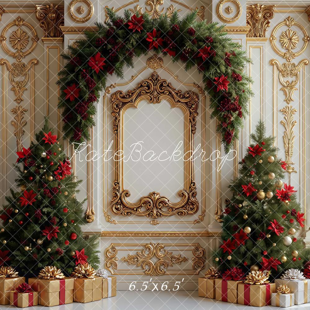 Kate Noël Chambre Sapins Cadeaux Doré Toile de fond conçue par Mini MakeBelieve