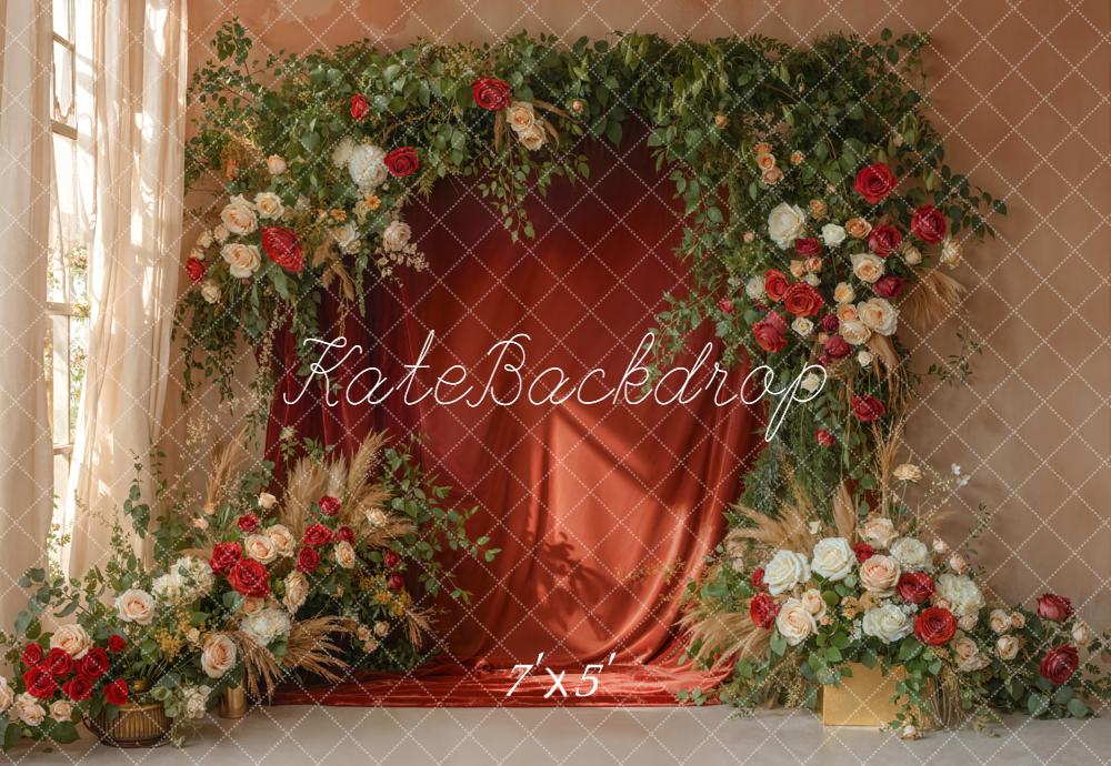Kate Saint Valentin Fleurs Feuillage Rouge Toile de fond conçue par Emetselch