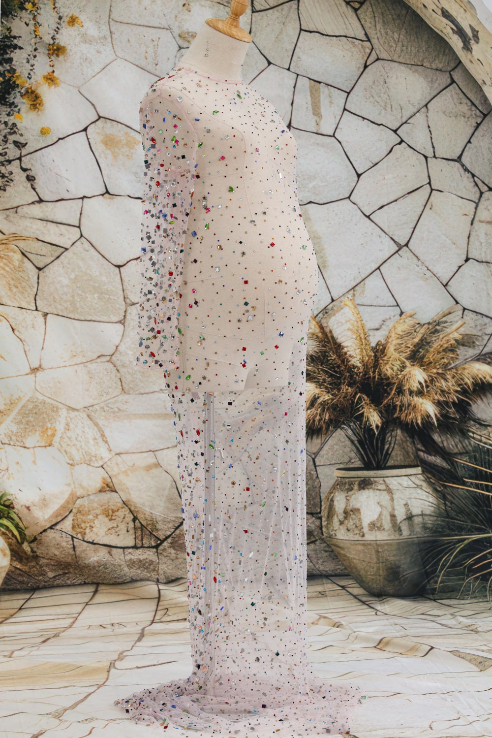 Kate Perles Broderie Maille Longue Robe de Grossesse pour Séance Photo - Kate Backdrop FR