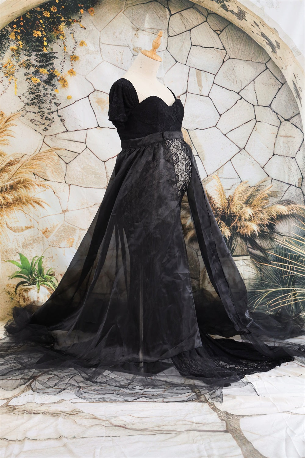 Kate Dentelle Manches courtes Noir Robe de Grossesse pour Séance Photo - Kate Backdrop FR